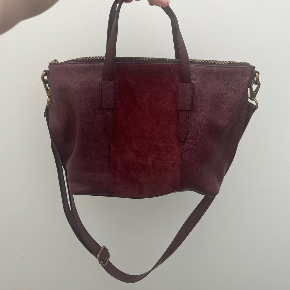 Maroon Leather Fossil Tote